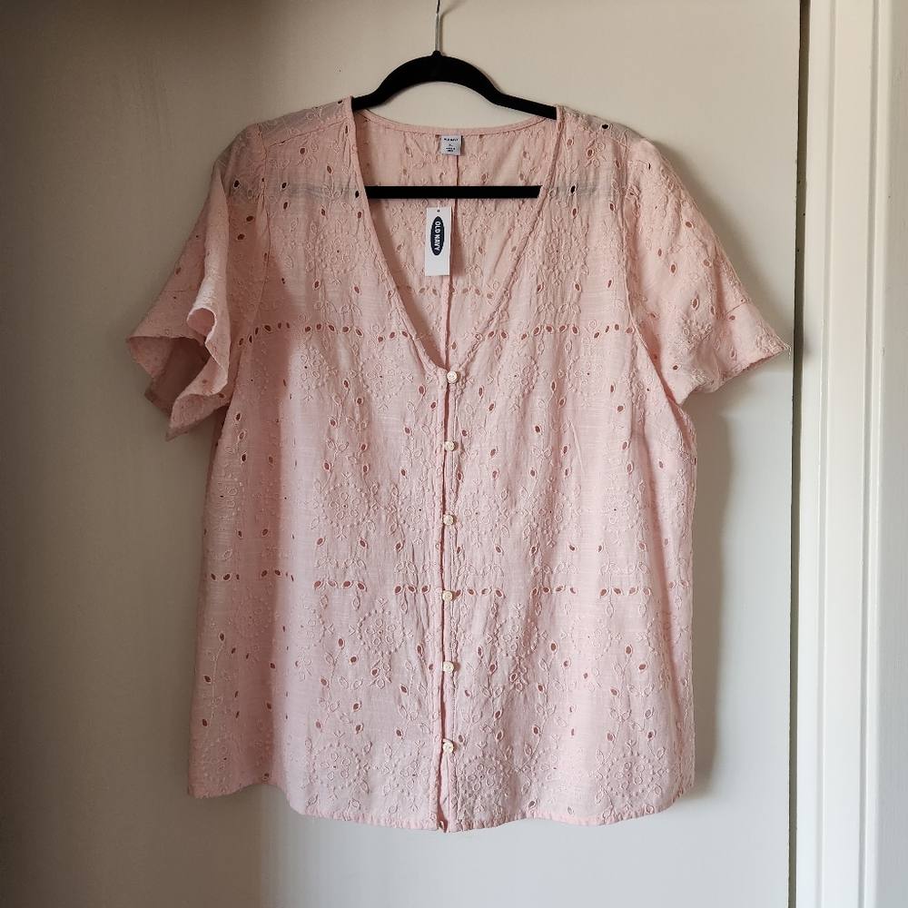 Pink Eyelet Button-Up Blouse